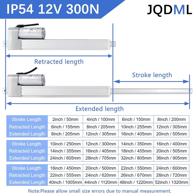 JQDML Store محرك خطي 12 فولت بطول 22 بوصة 300N/66 رطل بسرعة 1.77 بوصة/ثانية مع حوامل للتثبيت لأتمتة المنزل، فتاحة النوافذ - Image 2